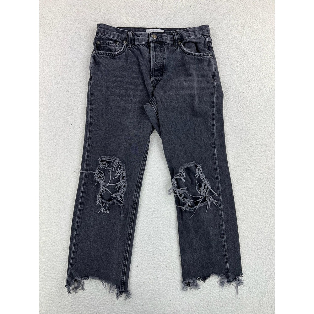 Free People We The Free Straight Jeans Womens 27 Gray High Rise Distressed Denim